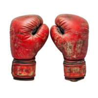 Worn red boxing gloves isolated on a transparent background showcasing their weathered appearance, Boxing gloves on transparent background cutouts png