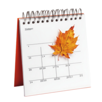 November table calendar with a decorative autumn leaf isolated on a clean transparent background, table calendar 2025 november isolated on transparent background png