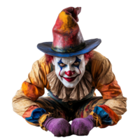 Sinister clown lurking on a bright transparent background, adding an eerie touch to the whimsical clown persona, villain clown isolated on transparent background png