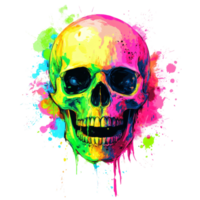 Vibrant and colorful skull art on a transparent background featuring splashes of and neon hues, Colorful skull on transparent background. Skull transparent background png