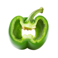 Sliced green bell pepper on a transparent background showcasing its vibrant color and fresh texture, Sliced green bell pepper isolated on transparent background png