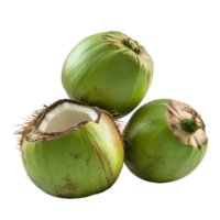 Fresh green coconuts on a clean transparent background, showcasing natural textures and tropical appeal, Green coconuts on transparent background png