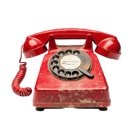 Old red dial up phone with visible wear, isolated on a transparent background showcasing vintage design and nostalgic charm, old red dialup phone isolated on a transparent background png