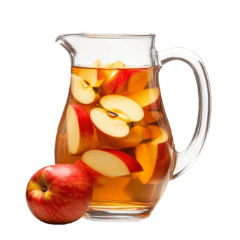 Refreshing apple juice pitcher with fresh apple slices isolated on transparent background, Apple juice in a pitcher isolated png