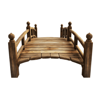 Wooden bridge from a front view, highlighting its intricate design and natural materials against a transparent background, Front view of a Wooden Bridge on transparent background png