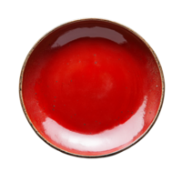 A vibrant red plate resting on a clean transparent background showcasing its unique texture and simple elegance, red plate on transparent background png
