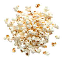 Freshly popped popcorn scattered on a bright transparent surface ready for snacking or movie night enjoyment, Popcorn on transparent background png