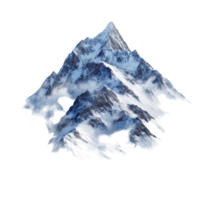 Majestic snowy mountain peak rising through clouds against a plain transparent background in a serene natural landscape, Snowy mountain isolated on transparent background png
