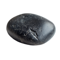 A smooth black pebble rests alone on a pristine transparent background, showcasing its natural form and texture, single black pebble isolated on transparent background png