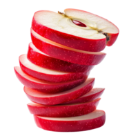 A stack of fresh red apple slices arranged neatly on a clean transparent background for a vibrant and healthy look, stack of red sliced apples isolated on transparent background png