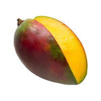 Half ripe mango showcasing vibrant colors on a clean transparent background in a natural light setting, half ripe mango on transparent background png
