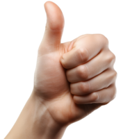 A hand giving a thumbs up against a transparent background expresses positivity and approval in a clear and simple manner, thumb up on transparent backgroundfile png