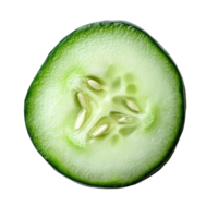 Fresh cucumber slice closeup on a transparent background showcasing the vibrant green color and inner texture, Fresh slice cucumber closeup on transparent background png