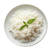 Steamed jasmine rice served in a transparent plate against a minimalist transparent background for a clean culinary presentation, Jasmine rice in transparent plate on transparent background png