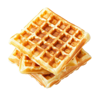 Golden brown waffles piled on a transparent background ready for serving with toppings, Waffles isolated on trransparent png