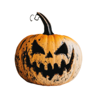A spooky Halloween pumpkin with a mischievous grin sits on a transparent background, ready for fall festivities, Spooky Halloween Pumpkin on transparent background png