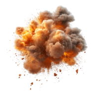 Realistic explosion isolated on a transparent background showcasing detailed smoke, fire, and debris effects, explosions and real isolated on transparent background png