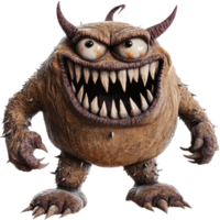 A terrifying monster with large teeth and fierce eyes stands menacingly against a transparent backdrop, ready to scare, Scary monster isolated on transparent background png