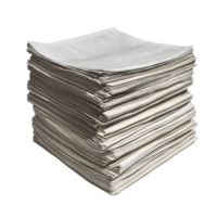A neatly stacked collection of newspapers isolated against a clean background in bright transparent color, a stack of newspapers lies, file of isolated object with shadow on transparent background png