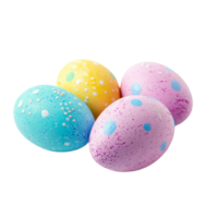 Brightly colored Easter eggs arranged on a transparent background, showcasing various pastel shades and decorative patterns for festive celebrations, colored easter eggs isolated on transparent background png