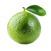 Fresh lime with a vibrant green leaf on a clean transparent background showcasing natural beauty and freshness, lime with leaf on transparent background png