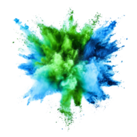 Vibrant neon green and blue color powder explosion creating a dynamic cloud effect, neon green and blue color powder pulver explosion isolated on transparent background png