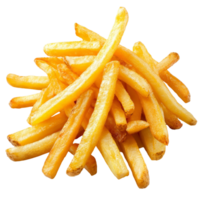 Crispy, golden French fries served in a generous portion on a clean transparent background, French fries isolated on transparent background png