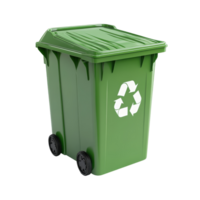 Green garbage container with recycling symbol, promoting waste management and sustainability in communities, Green Garbage Container with Recycling Symbol, transparent background Generative A png