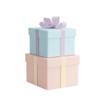 Two pastel gift boxes stacked on a transparent background with a decorative ribbon on top, 3 Gift boxes 3d render pastel color isolated on transparent background png