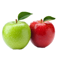 Fresh red and green apples with water droplets on a transparent background perfect for healthy snacking and cooking, red and green apple on transparent background png