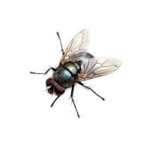 A close up view of a fly resting on a transparent background showcasing its iridescent body and delicate wings, Fly on transparent background png