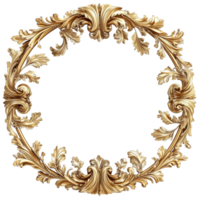 Classic baroque gold frame designed for artwork display with intricate leaf and scroll detailing, Gold frame for a picture in a classic baroque style on a transparent background png