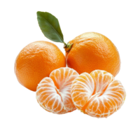 Fresh mandarin tangerines with a green leaf on a transparent background ready for consumption or culinary use, Mandarin, tangerine citrus fruit transparent isolated on transparent background png