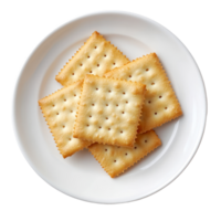 A neat arrangement of fresh crackers on a clean transparent plate against a simple backdrop for a light snack, Cracker in plate on transparent background png