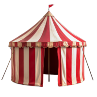A classic red and transparent striped circus tent stands alone against a transparent background, evoking memories of lively performances and family fun, circus tent isolated on transparent background png