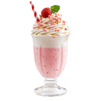 Creamy and refreshing milkshake topped with whipped cream and raspberries on a transparent background, Fresh delicious milkshake on a transparent background png