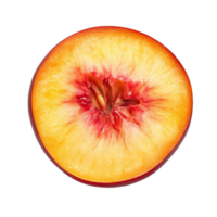 Fresh nectarine slice isolated on a transparent background showcasing vibrant colors and juicy texture, Nectarine slice isolated on transparent background png