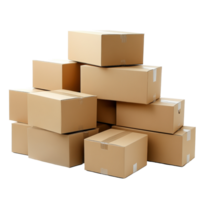 Cardboard boxes stacked on a transparent background showcasing different sizes and arrangements for packing and shipping, cardboard boxes on transparent background png