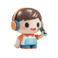 Charismatic character handling calls in a call center setting with a whimsical design, 3D Character Handling Call in Call Centre On transparent background png
