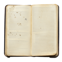 uma fechar Visão do forrado caderno papel mostrando vestem e lágrima contra uma limpar \ limpo transparente fundo, listrado caderno papel em transparente fundo de tela png