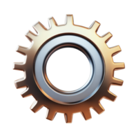 An isolated golden gear icon on a transparent background representing mechanics and engineering concepts, gear icon isolated on transparent background png