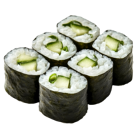 Uncut cucumber maki sushi rolls arranged neatly on a clean transparent background perfect for culinary presentations, Portion of uncut cucumber maki sushi rolls png