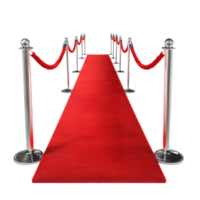 Elegant red carpet setup for a prestigious event with velvet ropes and polished stanchions illuminating luxury, red carpet, file of isolated object with shadow on transparent background png