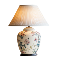 Elegant floral patterned table lamp perfect for brightening any room decor, elegant table lamp with floral pattern print isolated on transparent background png