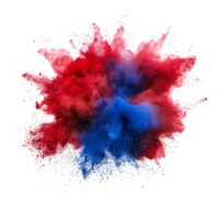 Colorful explosion of red and blue powder creating a vibrant cloud against a transparent background, red and blue color powder pulver explosion isolated on transparent background png