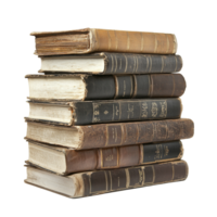 A stack of old historical books stacked neatly on a transparent background showcasing their aged appearance and vintage charm, stack of old historical books isolated on transparent background png