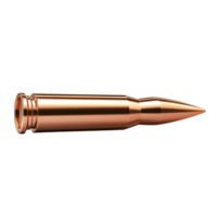Speeding bullet in side view isolated on a transparent background showcasing its streamlined design and metallic sheen, Speeding Bullet Side View Isolated on transparent background png