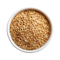 A close up view of roasted sesame seeds in a transparent bowl on a clean, bright surface for culinary use, Sesame seeds in transparent bowl isolated on transparent background png