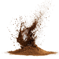 Dynamic coffee powder splash isolated on a transparent background showcasing the fine texture and rich color of freshly ground coffee, Coffee powder splash isolated on transparent background Stock Photo png