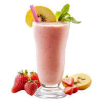 Refreshing fruit smoothie with strawberries and mint, beautifully presented on a transparent background, fruit smoothie isolated on transparent background png
